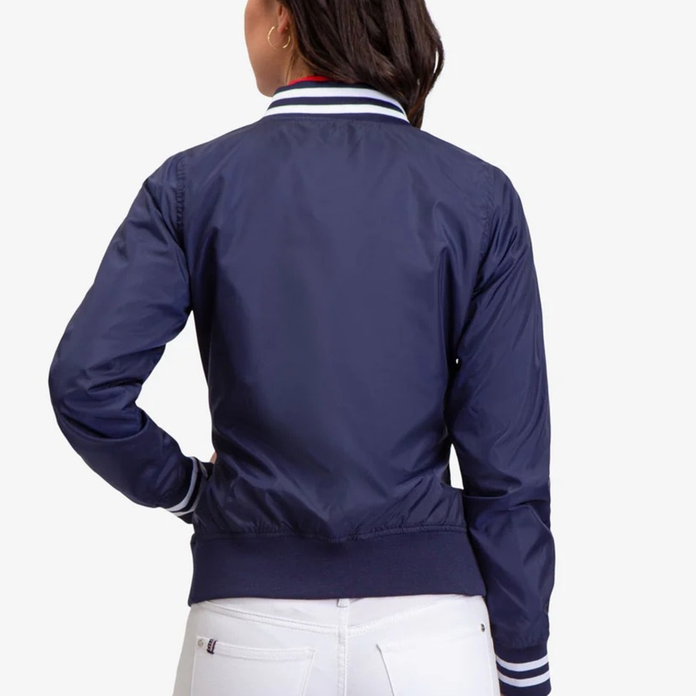 Black Hollister Varsity Bomber Jacket / Baseball Jacket with white stripes